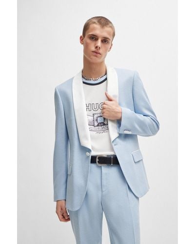 HUGO Slim-fit Jacket In Mouliné Stretch Fabric - Blue