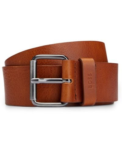 BOSS Italian-leather Belt With Gunmetal-effect Hardware - Brown