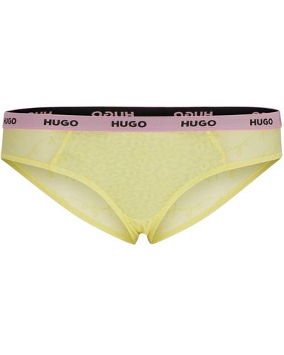 HUGO Braguitas de encaje elástico con logo en la cintura - Amarillo