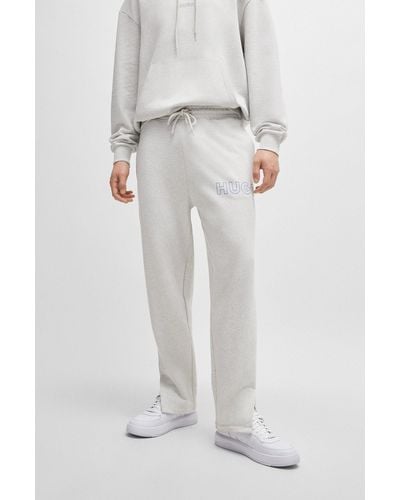 HUGO Loose-fit Cotton-terry Tracksuit Bottoms With Outline Logo - Grey