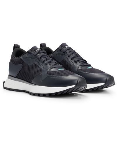 BOSS Mixed-material Trainers With Mesh Details And Branding - Black