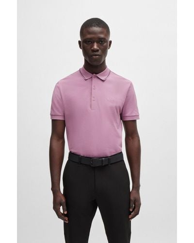 BOSS Cotton-piqué Slim-fit Polo Shirt With Tonal Logo - Purple