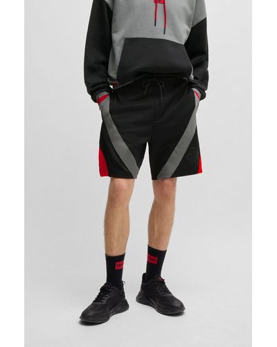 HUGO X Rb Oversize-fit Shorts With Signature Bull Motif - Black