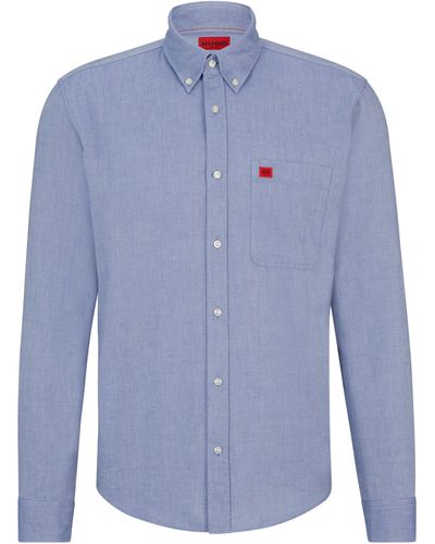 HUGO Slim-fit Buttondownoverhemd Van Oxfordkatoen - Blauw