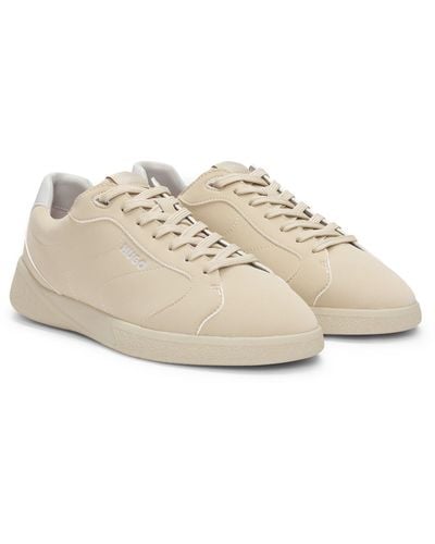 HUGO Faux-leather Lace-up Trainers With Logo Detail - Natural
