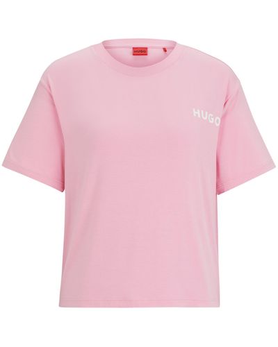 HUGO Relaxed-Fit Pyjama-Shirt mit Logo-Print - Pink