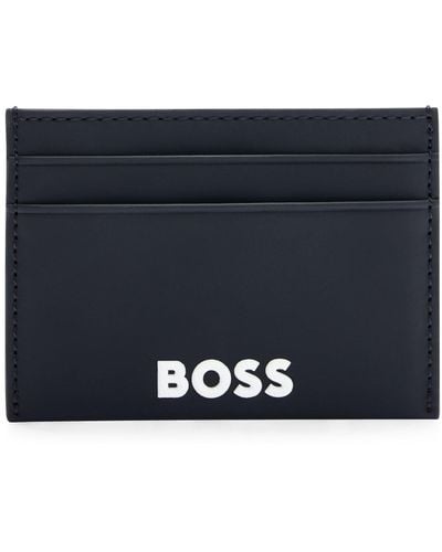 BOSS Faux-leather Card Holder With Contrast Logo - Blue