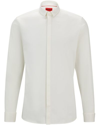 HUGO Extra Slim-Fit Smoking-Hemd aus elastischem Baumwoll-Satin - Weiß