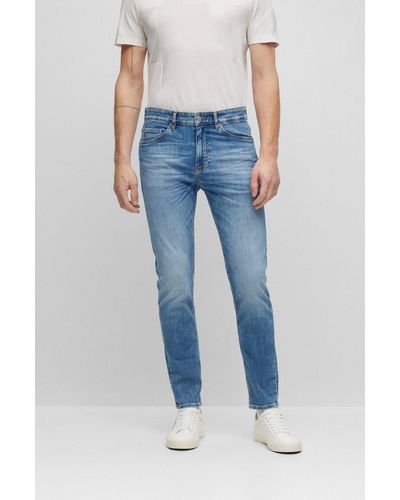 BOSS Tapered-fit Jeans In Mid-blue Italian Stretch Denim
