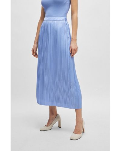 BOSS Long Skirt In Micro-pleated Sateen Fabric - Blue