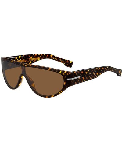 BOSS Mask-style Sunglasses In Monogram-patterned Acetate - Brown