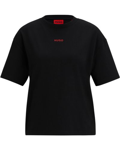 HUGO Relaxed-Fit T-Shirt aus softem Jersey mit kontrastfarbenem Logo - Schwarz