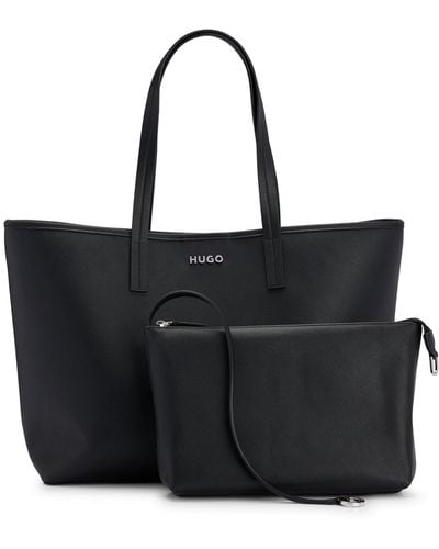 HUGO Faux-leather Shopper Bag With Detachable Inner Pouch - Black