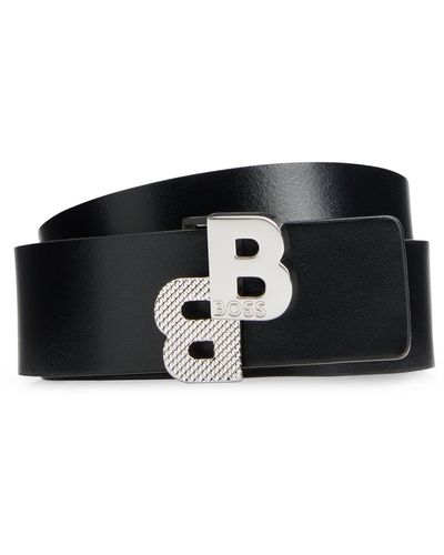 BOSS Reversible Belt In Italian Leather With Monogram Buckle - Black