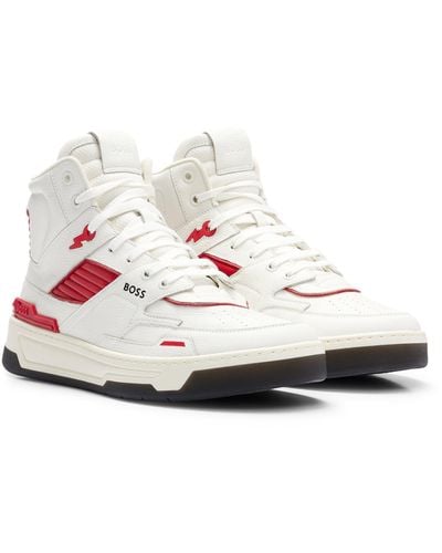 BOSS High-top Basketball-inspired Sneakers In Leather - White