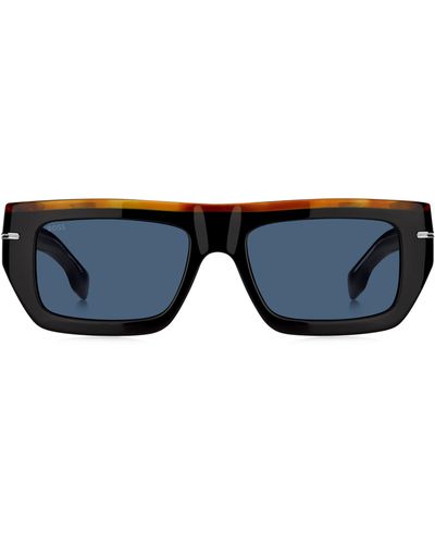 BOSS Sonnenbrille aus schwarzem Acetat mit farbigem Besatz - Blau
