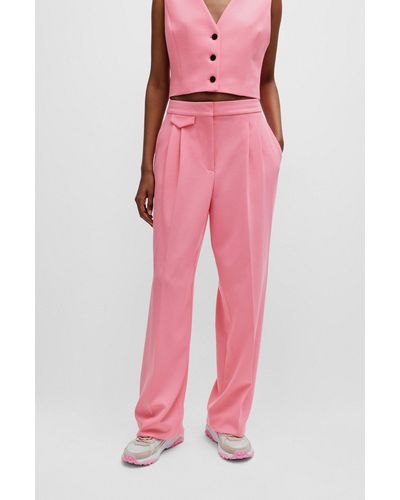 HUGO Relaxed-fit Trousers In Stretch Fabric With Front Pleats - Pink