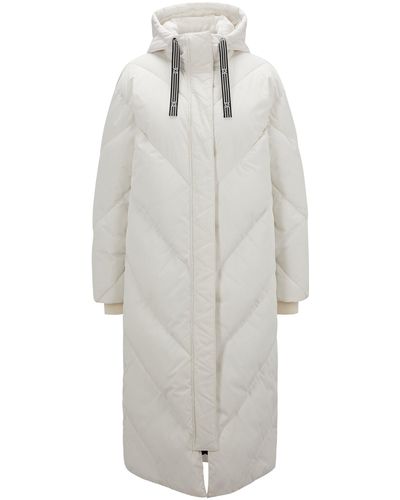 HUGO Relaxed-fit Long-length Padded Coat With Logo Drawcords - White
