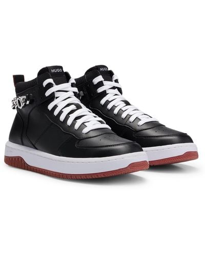 HUGO High-top Sneakers With Logo-chain Trim - Black