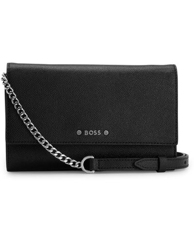 BOSS Grained-leather Mini Bag With Metal Logo Lettering - Black