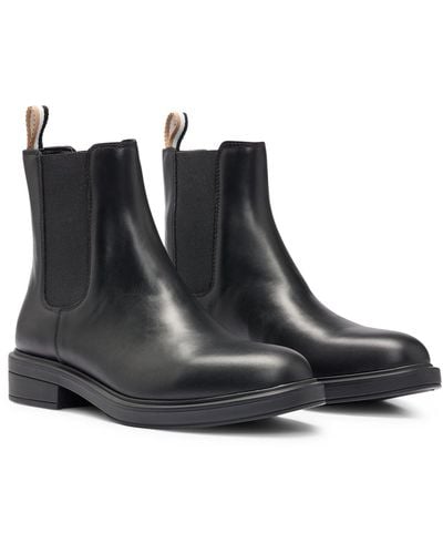 BOSS Leather Chelsea Boots With Branded Trim And Signature Stripe - Black