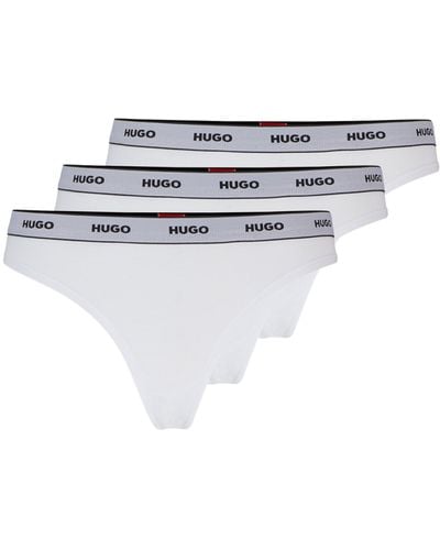 HUGO Lot de trois strings en coton stretch à logos - Blanc