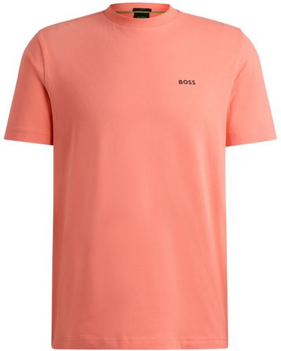 BOSS Regular-fit T-shirt Van Stretchkatoen Met Contrasterend Logo - Roze