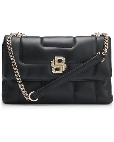 BOSS Quilted Shoulder Bag With Double B Monogram Hardware - Black