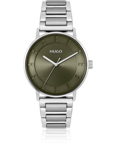 HUGO Link-bracelet Watch With Olive Dial - Grey
