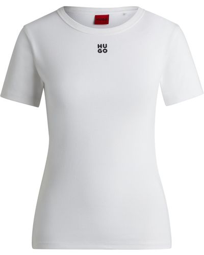 HUGO T-Shirt aus Baumwoll-Mix mit gesticktem Stack-Logo - Weiß