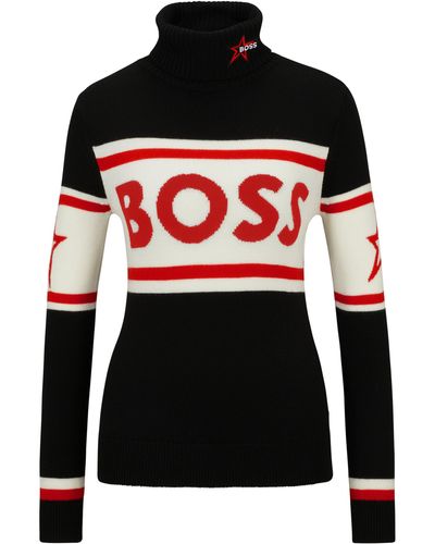 BOSS X Perfect Moment Pullover aus Schurwolle mit Logo - Schwarz