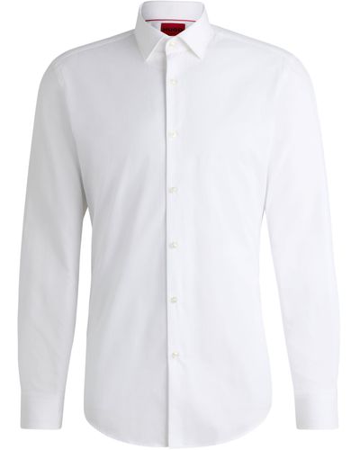 HUGO Slim-Fit Hemd aus bügelleichter Baumwoll-Popeline - Weiß