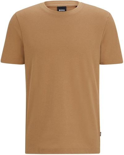 BOSS T-shirt Van Een Katoenmix Met Bobbelige Jacquardstructuur - Bruin