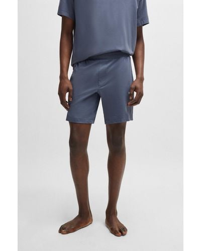 HUGO Stretch-cotton Shorts With Contrast Logo And Drawstring - Blue