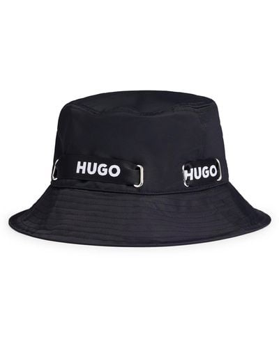 HUGO Branded-ribbon Bucket Hat In Waterproof Nylon - Blue