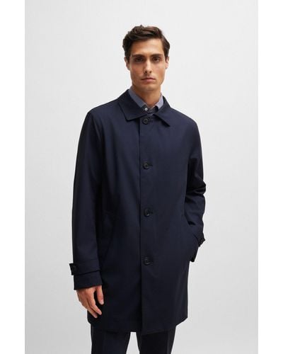 BOSS Waterproof Coat Blended With Wool - Blue