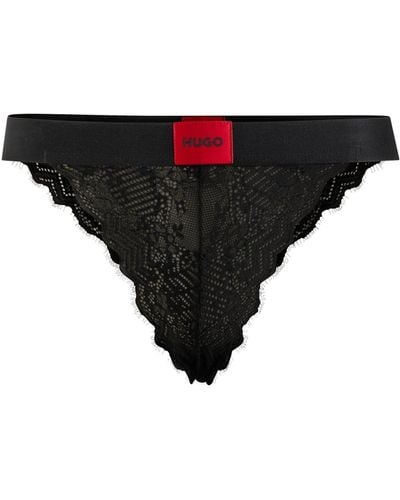 HUGO Briefs In Geometric Lace With Red Logo Label - Black