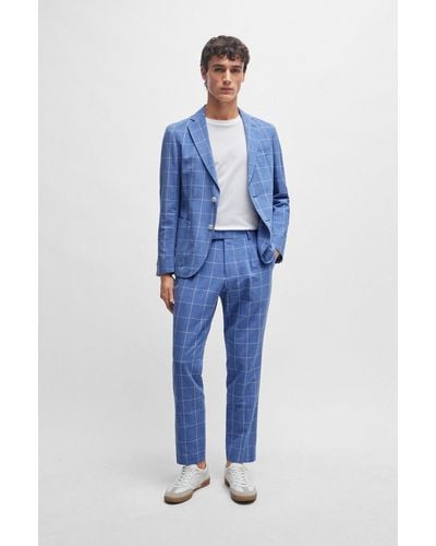 BOSS Slim-fit Two-piece Suit In Checked Material - Blue