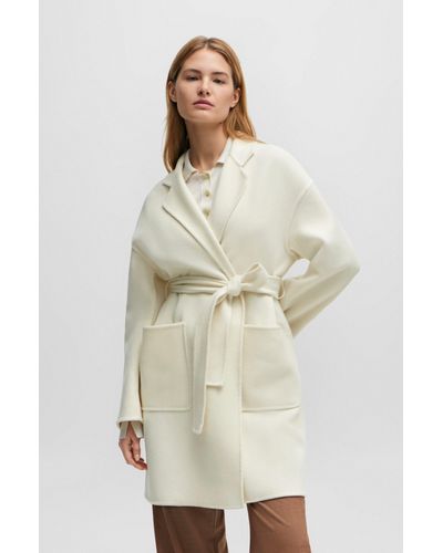 BOSS Manteau en laine vierge et cachemire avec ceinture - Neutre