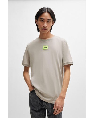 HUGO Camiseta en punto de algodón con etiqueta con logo - Multicolor