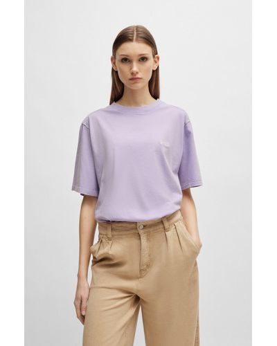 BOSS T-shirt en coton à logo brodé - Violet