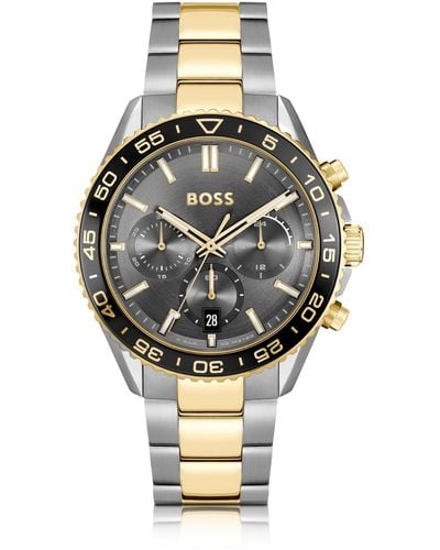 BOSS Two-tone Link-bracelet Chronograph Watch With Grey Dial - Metallic