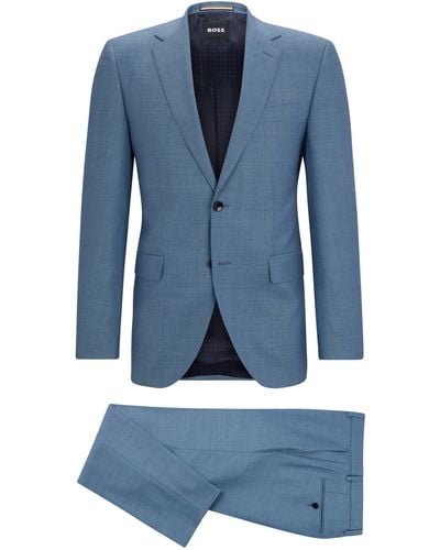 BOSS Regular-Fit Anzug aus Schurwolle mit dezentem Muster - Blau