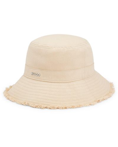 HUGO Cotton-twill Camping Hat With Logo And Fringing - Natural