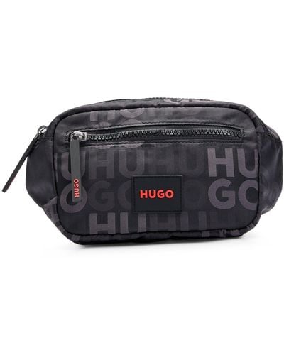 HUGO Stacked-logo-pattern Belt Bag With Branded Rubber Patch - Black