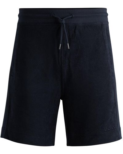 BOSS Cotton-towelling Regular-fit Shorts With Embroidered Logo - Blue