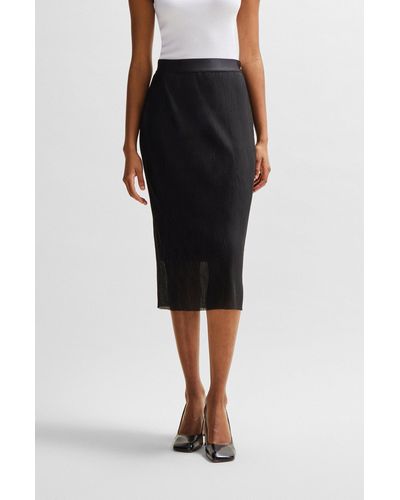 BOSS Stretch-tulle Skirt With Wavy Pliss Pleats - Black