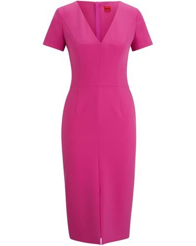 HUGO Slim-fit Midi-jurk Van Stretchmateriaal - Roze