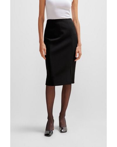 BOSS Pencil Skirt In Stretch Fabric With Front Slit - Black