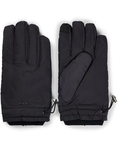BOSS Padded Gloves In Ripstop Fabric With Touchscreen-friendly Fingertips - Black